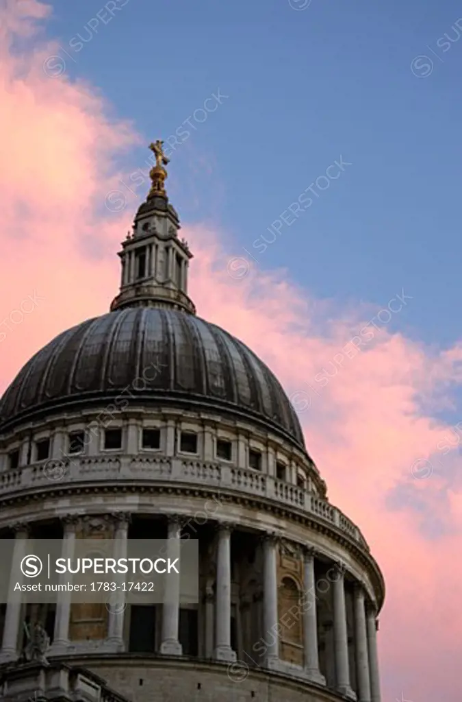 St Paul's Cathedral dome at sunset, Close Up, London, England