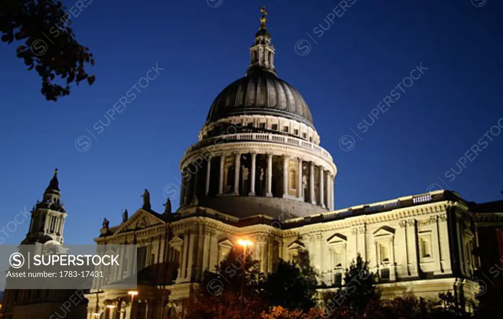 St Paul's Cathedral at dusk, Exterior, London, England
