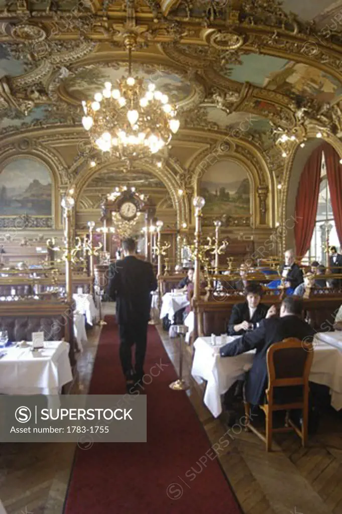 Inside Le Train Bleu restaurant, Gare de Lyon station, Paris, France.