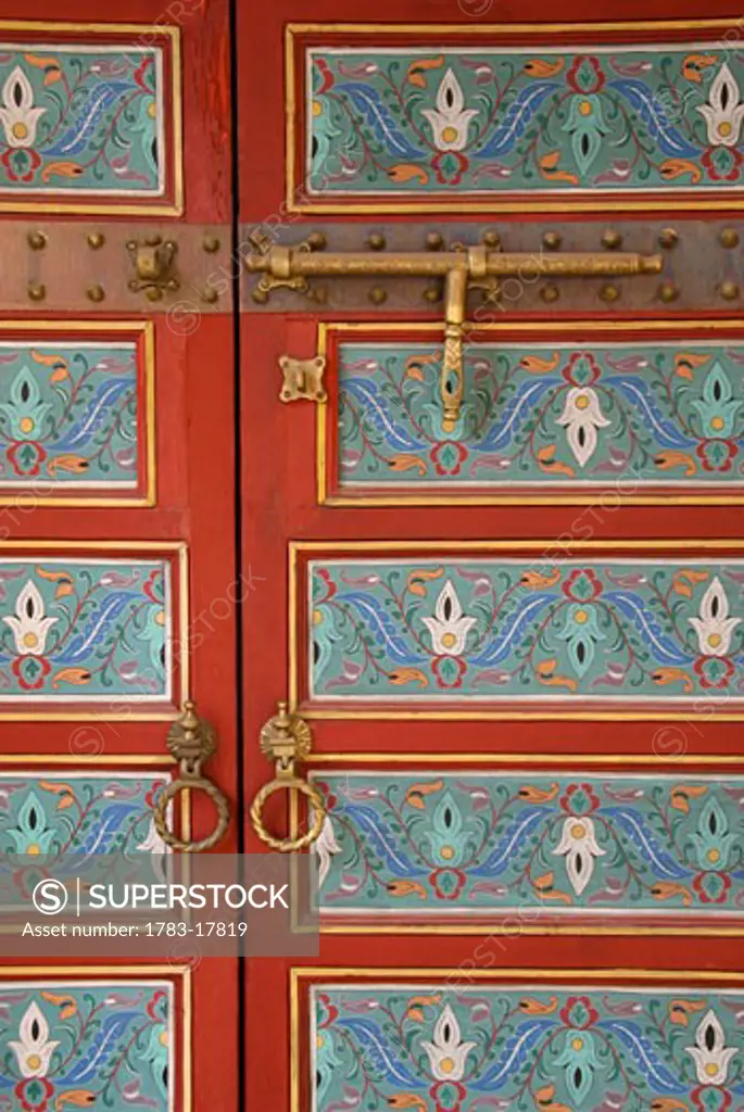Traditional maroccan painted doors, Marrakech, Morocco.