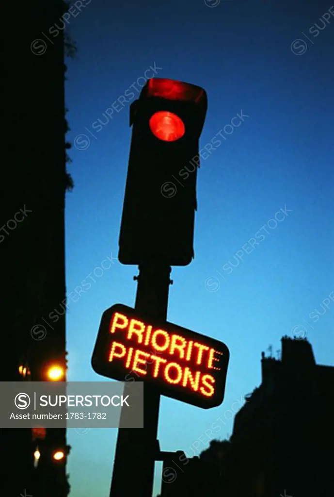 Traffic lights, paris, night, France. 