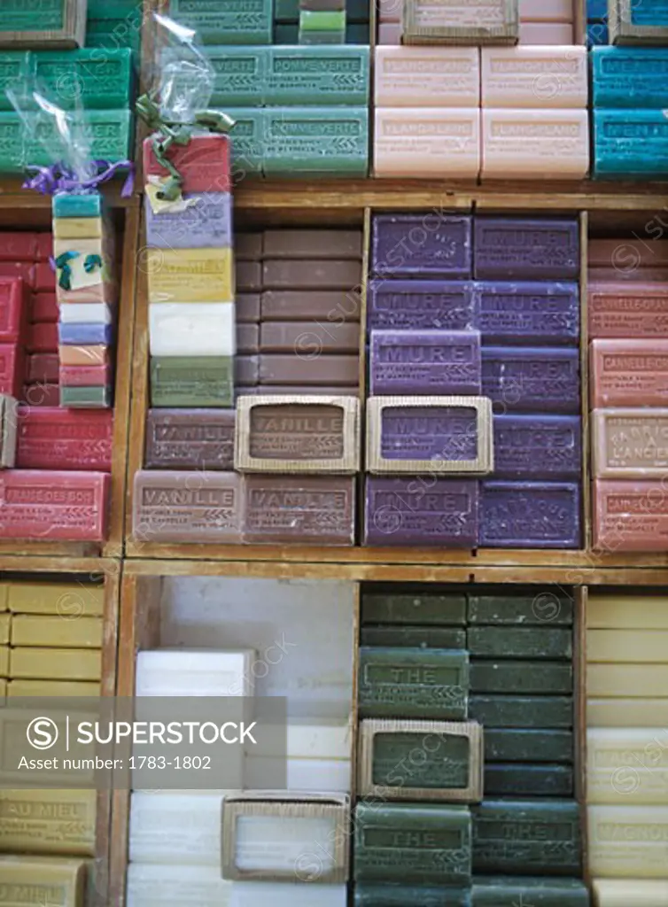 Bars of  soap for sale in the market, Aix-en-Provence, France. 