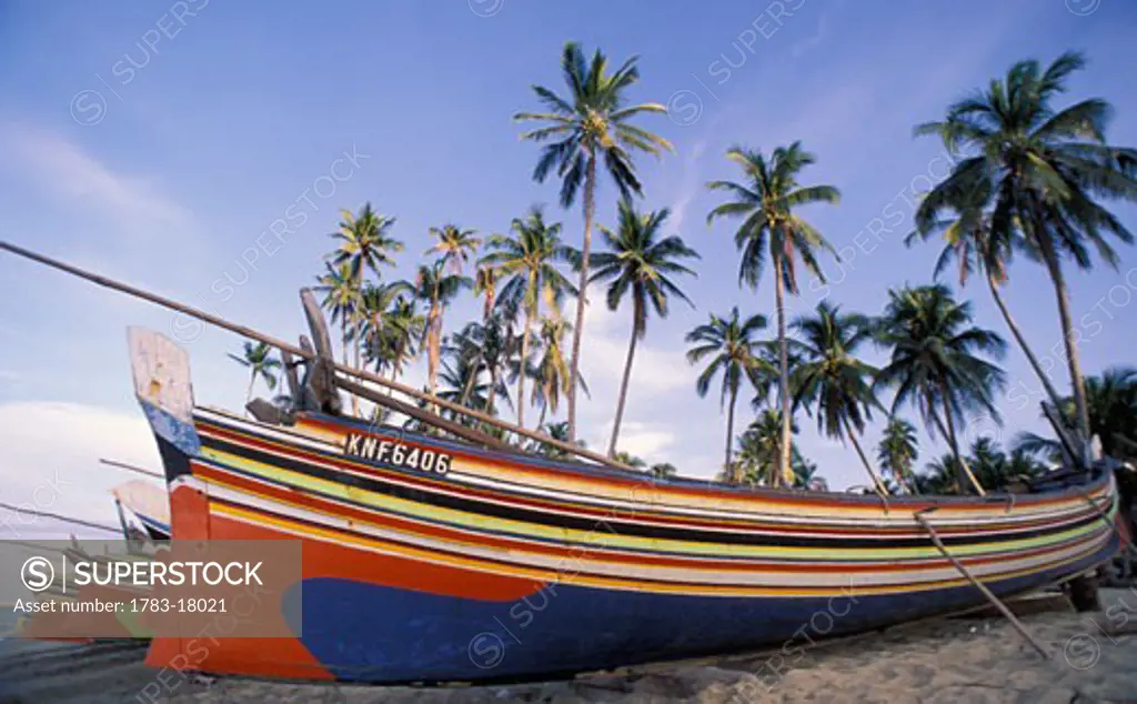 Traditional fishing boats on beach, Kampong, Kelantan State, Malaysia
