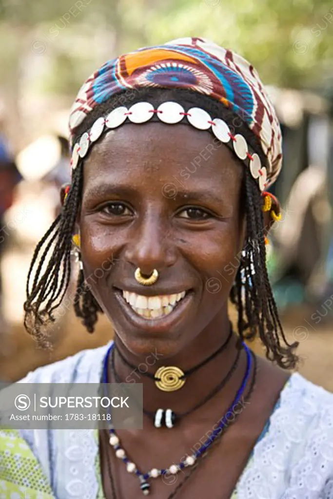 Portrait of Furlani tribeswoman, Ibi, Bandiagara Escarpment, Dogon Country, Mali.