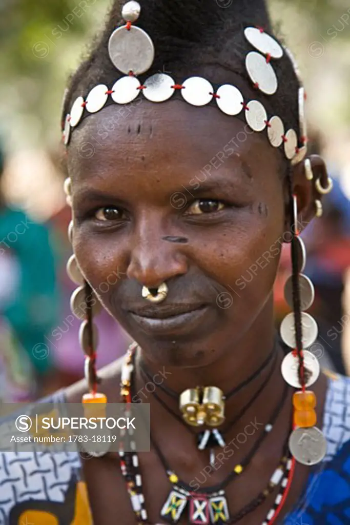 Portrait of Furlani tribeswoman, Ibi, Bandiagara Escarpment, Dogon Country, Mali.