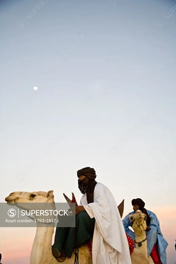 Tuareg on camel, Festival au Desert, Essakane, Mali.