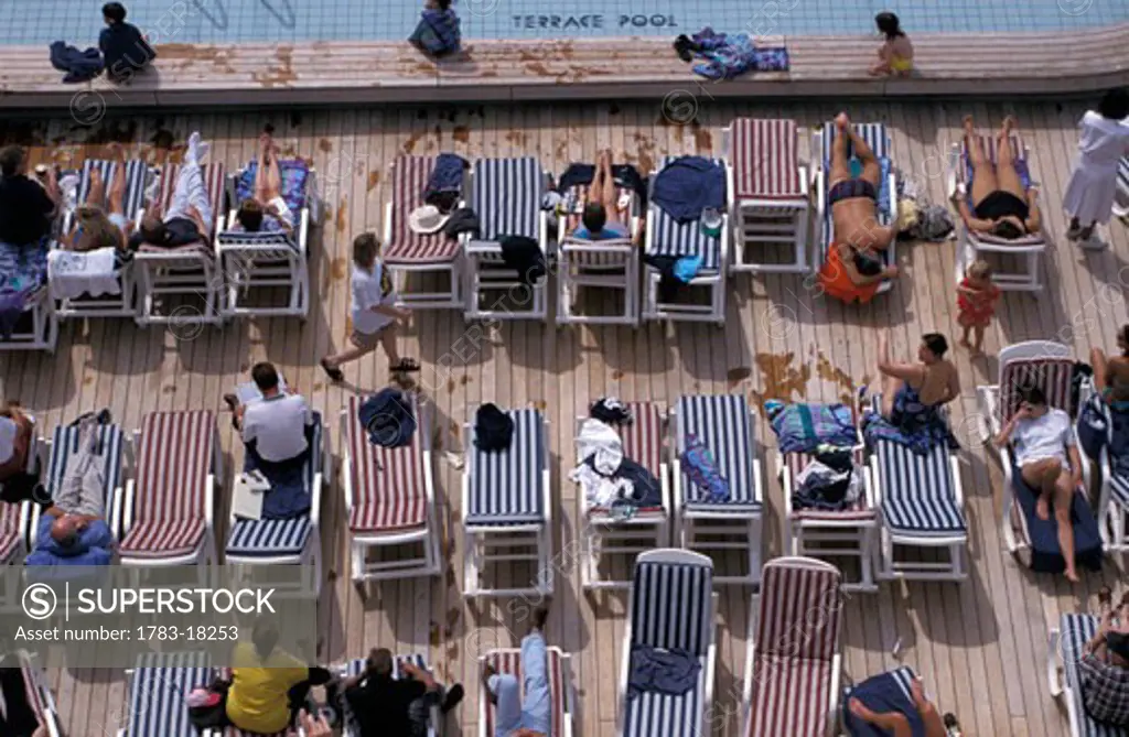 Deck chairs, P&O Cruise ship, Oriana , Mediterranean.