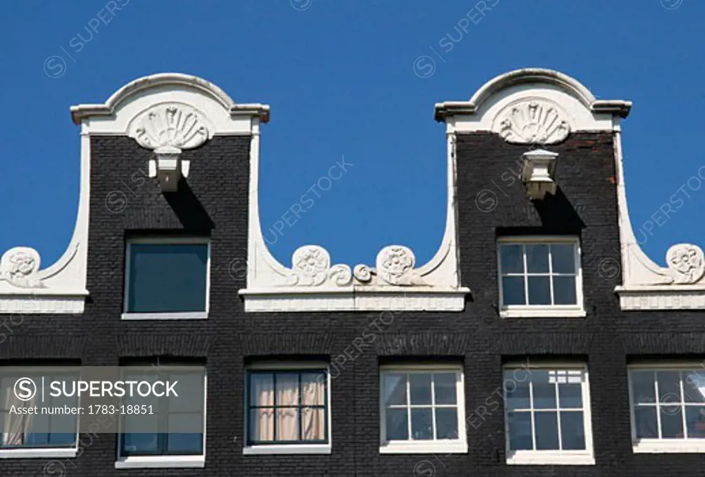 Canalside architecture in the Grachtengordal, Close Up, Amsterdam, Holland, The Netherlands