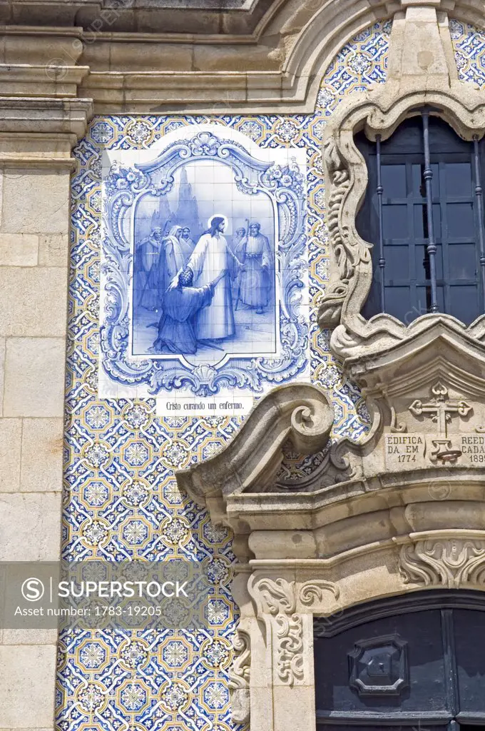 Sao Joao de Pesqueira village church with tiled facade, Douro valley. Portugal