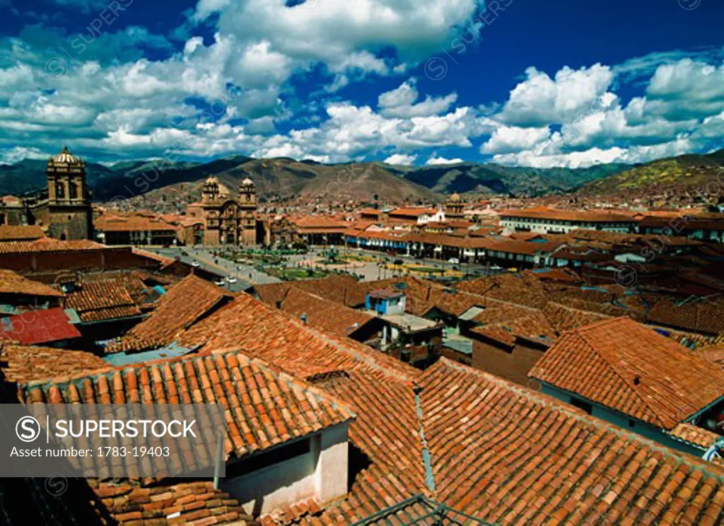 Plazza De Armas and rooftops, Cuzco, Peru.
