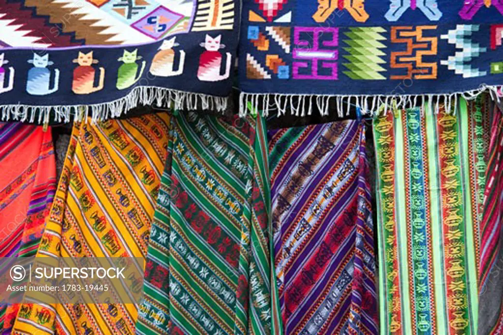 Blankets for sale on local market, Peru.