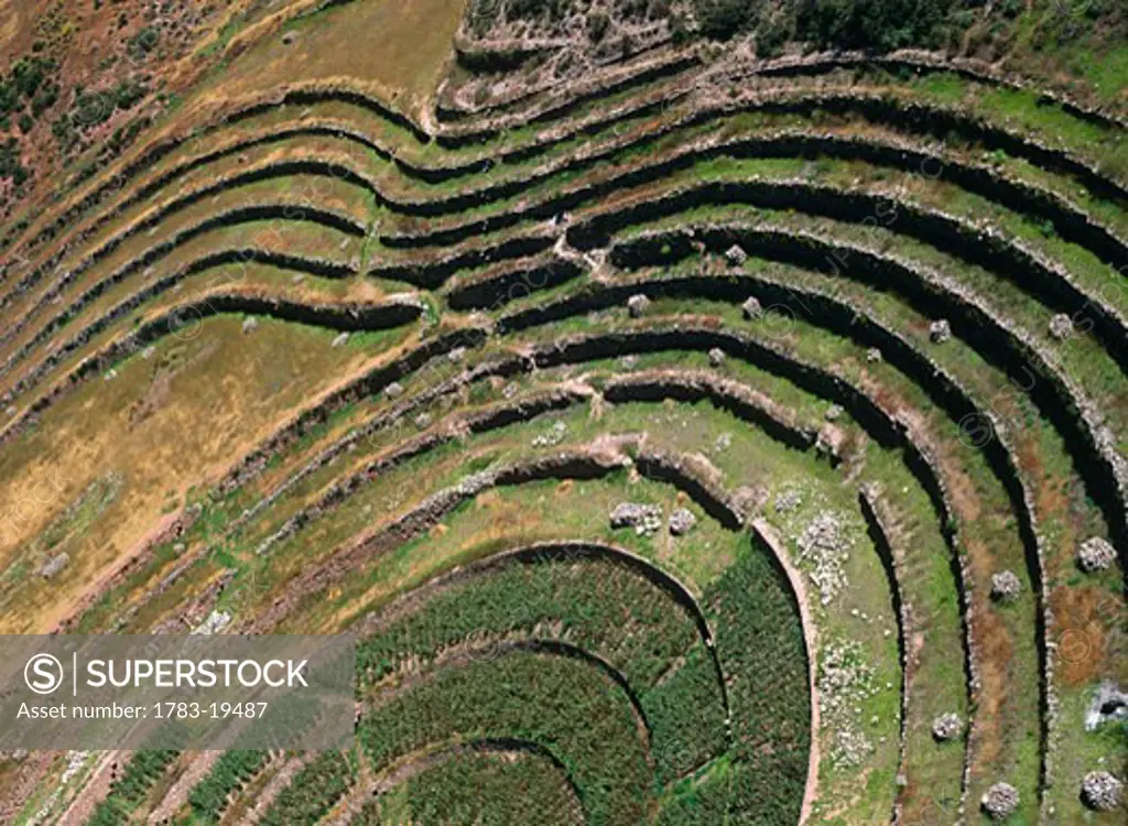 Inca ruins at Moray, High Angle View, Urubamba Valley, Peru