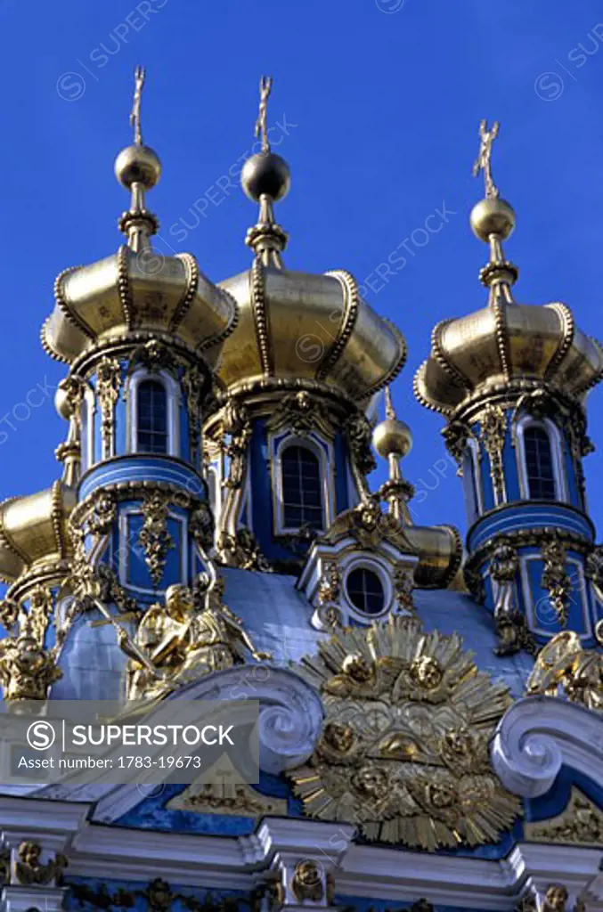 Ornate church exterior, Saint Petersburg, Russia.