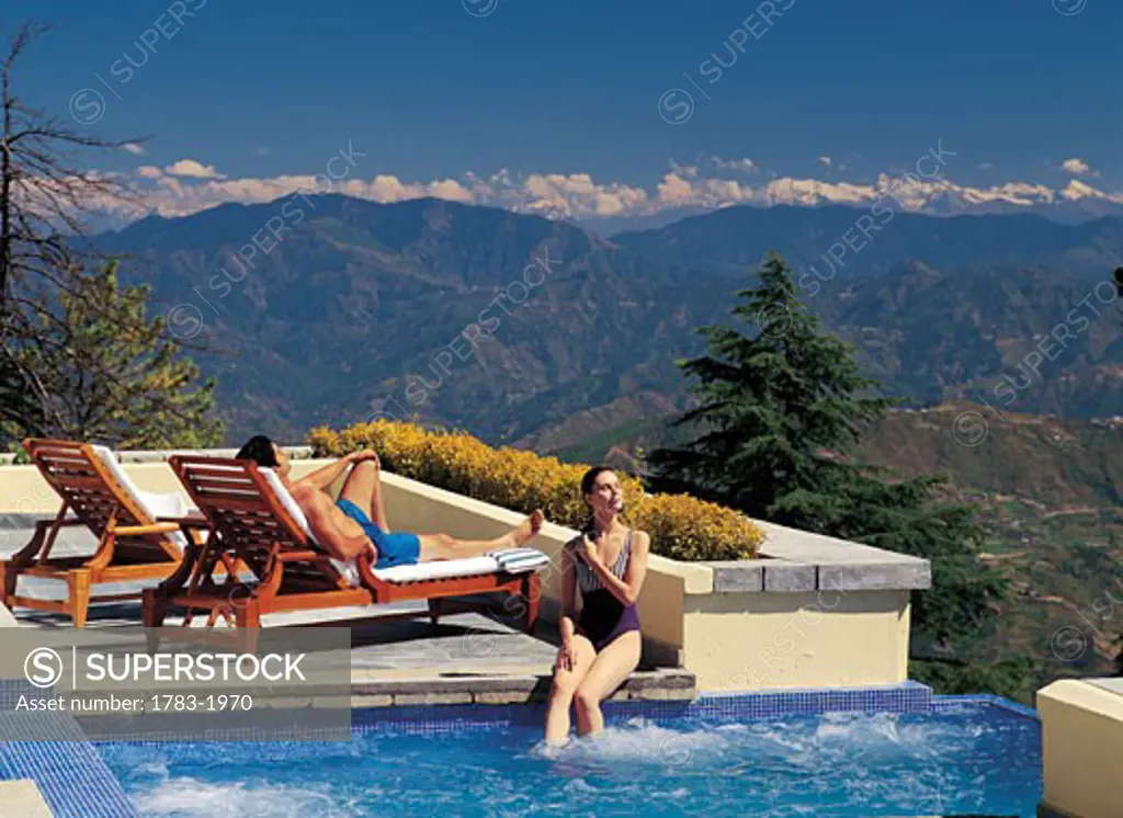 Outdoor Jaccuzzi at Oberoi's Wildflower Hall Hotel Mashobra Shimla India.