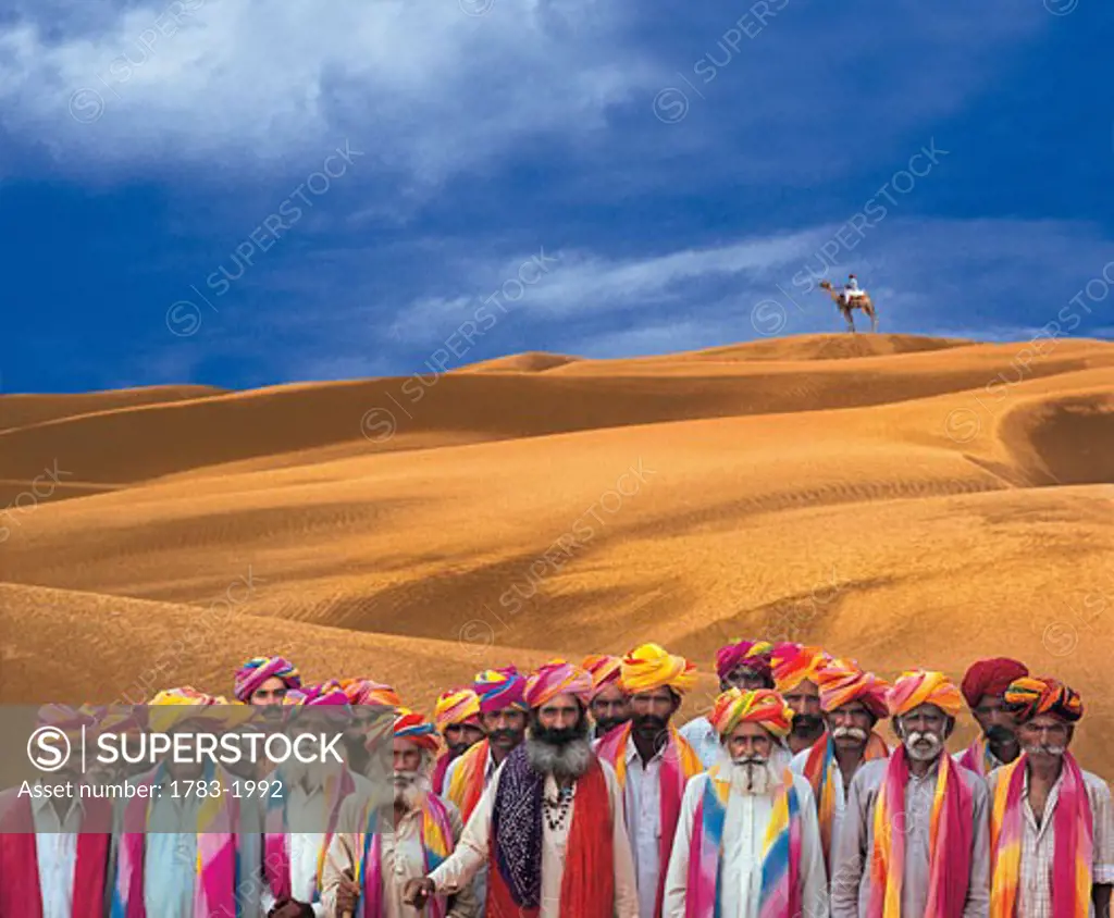 Men in coloured turbans, Rajasthan, India.