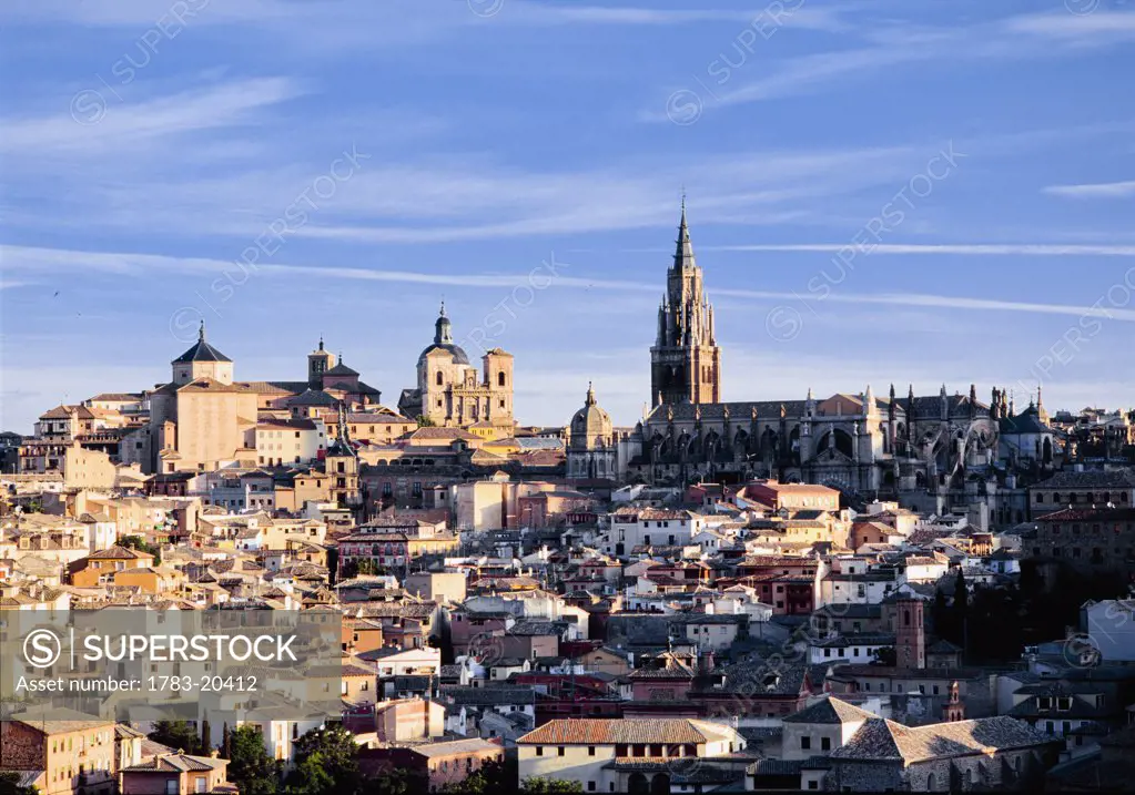 Cityscape with cathedral, Toledo, Spain, Toledo, Spain.