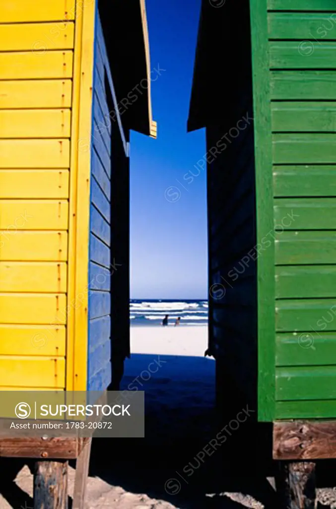 Beach houses, close up, Muizenberg Beach, Cape Peninsula, Capetown, South Africa.