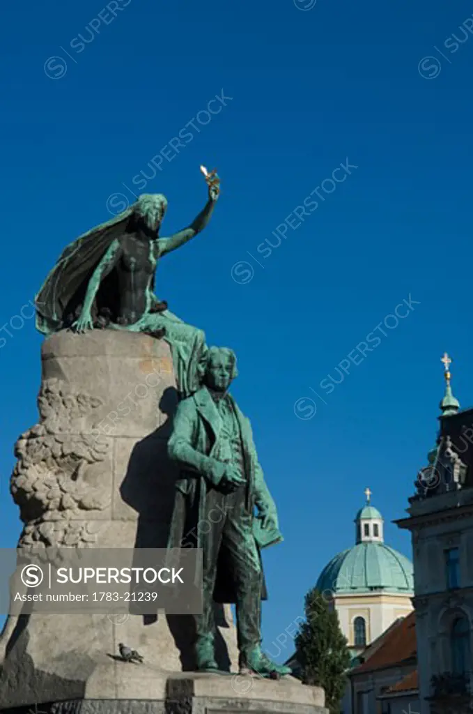 The statue of France Preseren and his muse., Preseren Square, Ljubljana, Slovenia