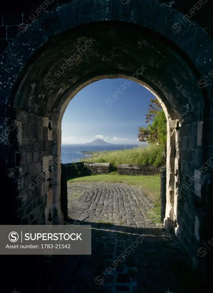 Looking through gateway of Brimstone Fort, Towards the island of St. Eustatius, St. Kitts