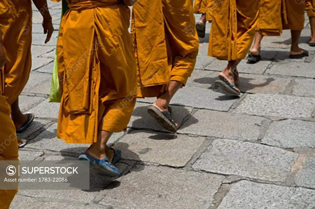 Procession of monks, Bangkok, Thailand.