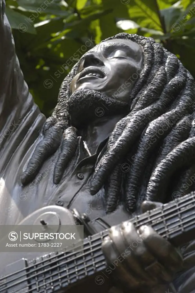 Bob Marley statue in the grounds of the Bob Marley Museum, Kingston, Jamaica.