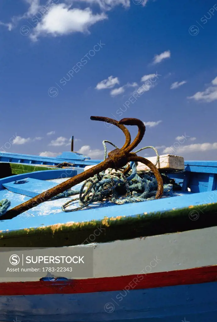 Fishing Boat with anchor, Nabeul, Tunisia.