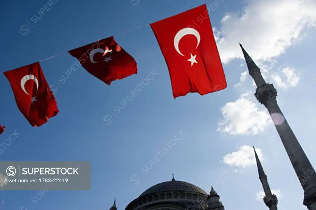 Blue Mosque and Turkish flags, Istanbul, Turkey
