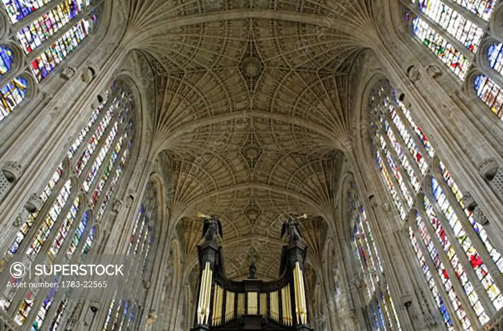 Ceiling of King's College Chapel, Cambridge, England, UK.