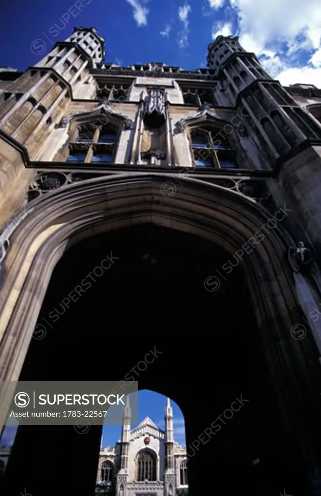 Entrance from road to New Court at Corpus Christi College, Cambridge, England