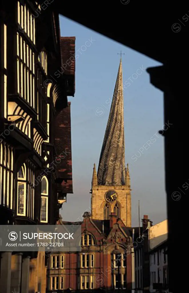 Twisted Church spire,Chesterfield, Derbyshire, England .