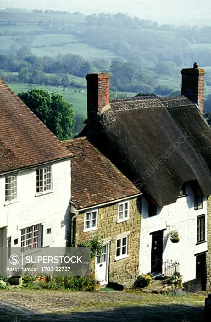 Traditional houses in Gold Hill in Shaftesbury, Dorset, England