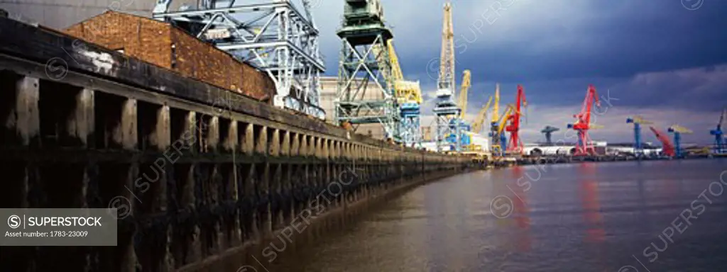 Empty quayside shipyards., Tyneside, England, United Kingdom.