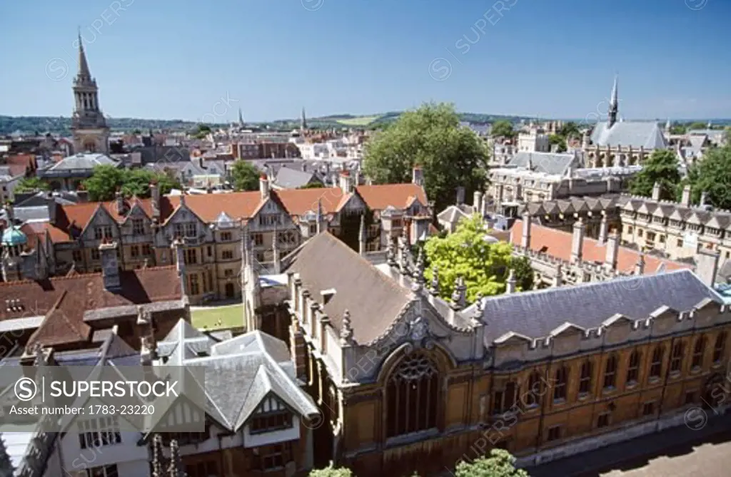 Brasenose College and Lincoln College from tower of St Mary the Virgin, Oxford, England.