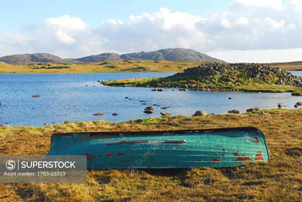 Boat and Loch, Isle of Lewis, Western Isles, Scotland  .