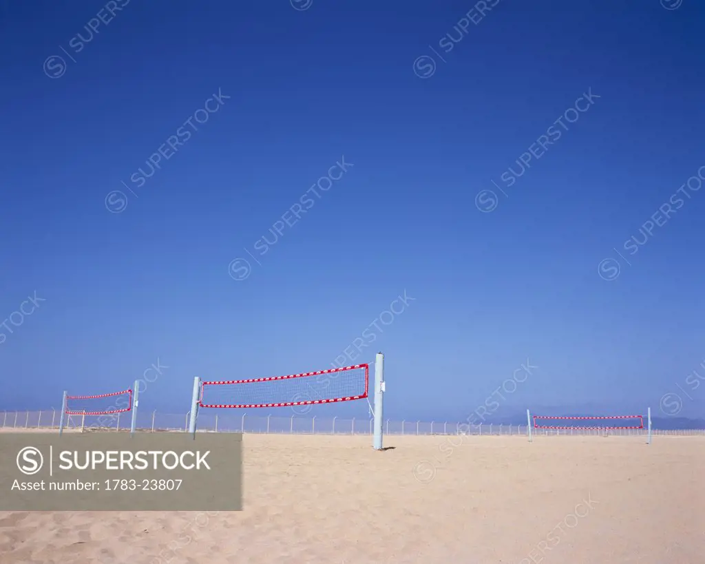 Volley ball nets on Venice beach, Los Angeles, California, USA.