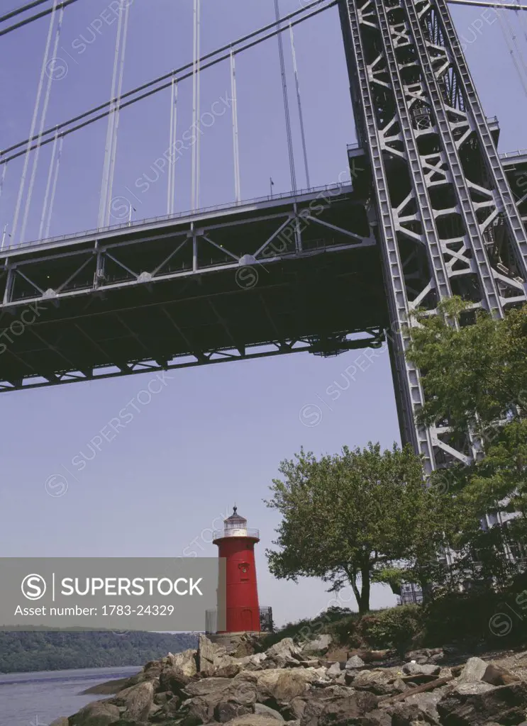 Little Red Lighthouse under bridge, New York City, New York, United States