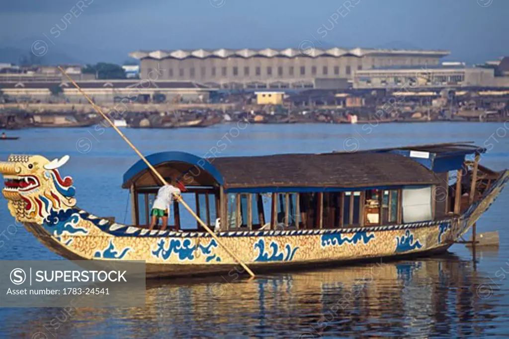 Decorated boat on Perfume River, Hue, Vietnam.