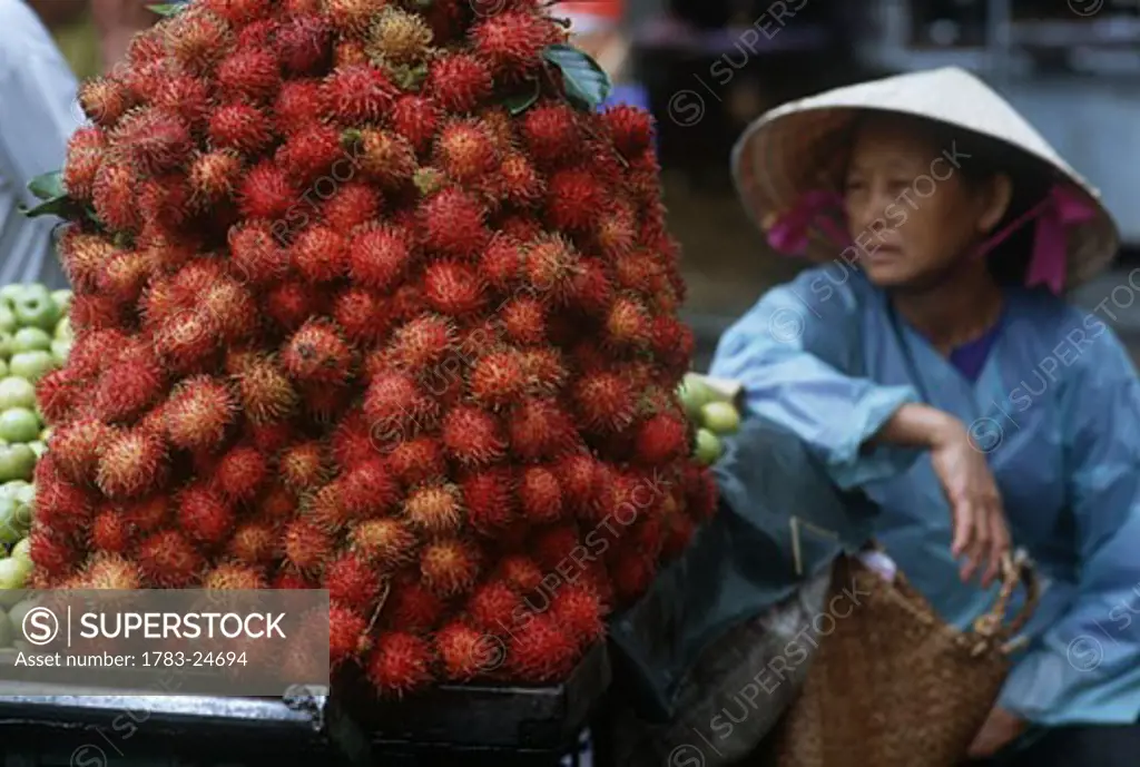 Selling unusual fruit on road side , Ho Chi Minch City (Saigon), Vietnam.
