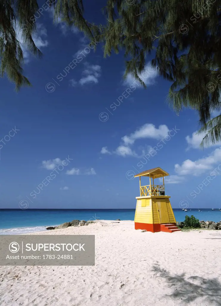 Life guard tower on Miami beach near Oistins, Barbados.