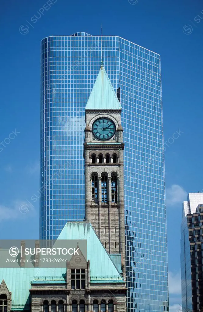 Old town hall and skyscraper, Toronto, Ontario, Canada.