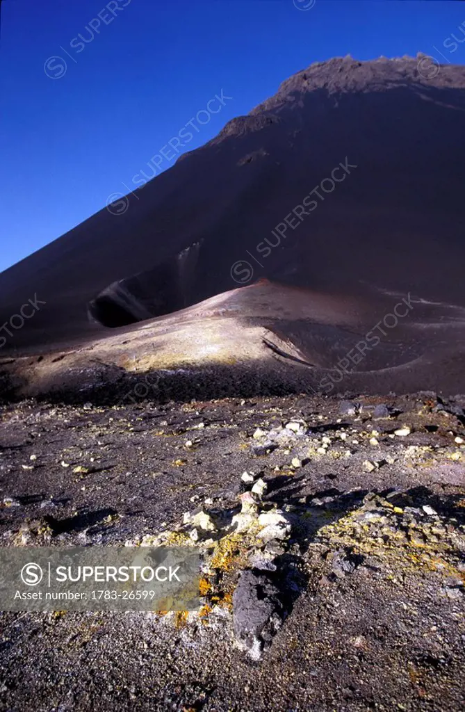 Sulphur coated rocks, Crater Fogo, Cape Verde