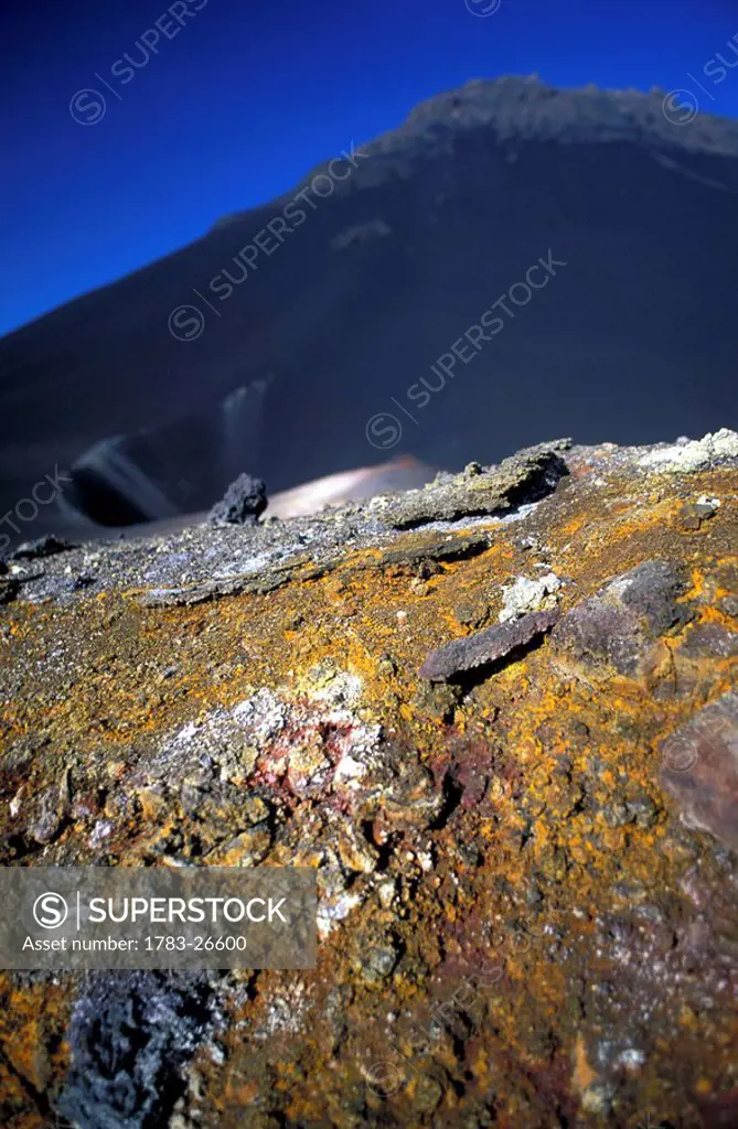 Sulphur coated rocks, Crater Fogo, Cape Verde