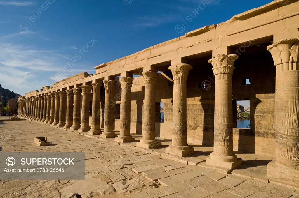 West Colonnade beside Temple of Isis, Philae Island, near Aswan, Egypt