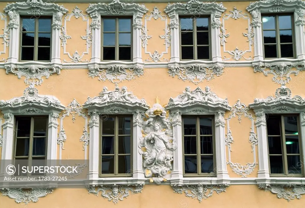 Baroque facade in market square, Wurzburg, Bavaria, Germany
