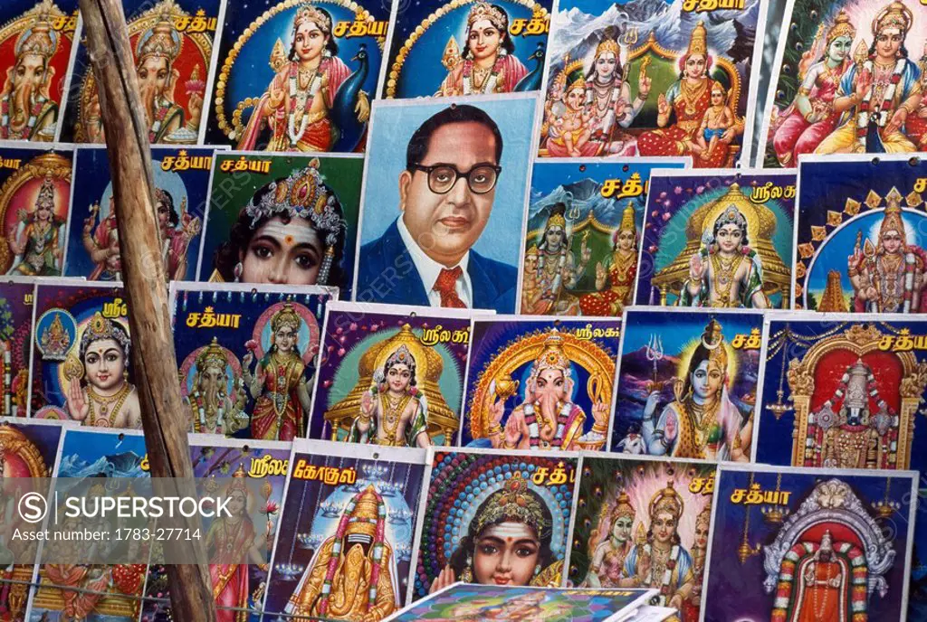 Pictures of Gods and Dr Ambedkar, Ayodhya, Uttar Pradesh, India