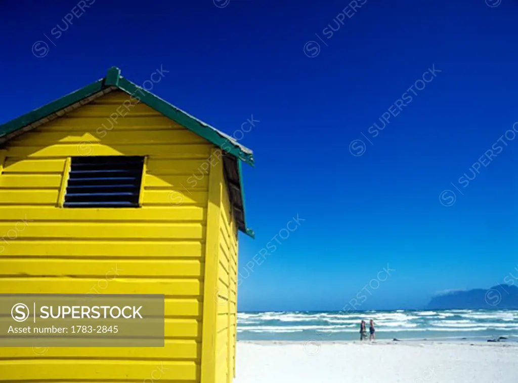 Yellow beach hut, Muizenburg beach, Cape Town, South Africa 