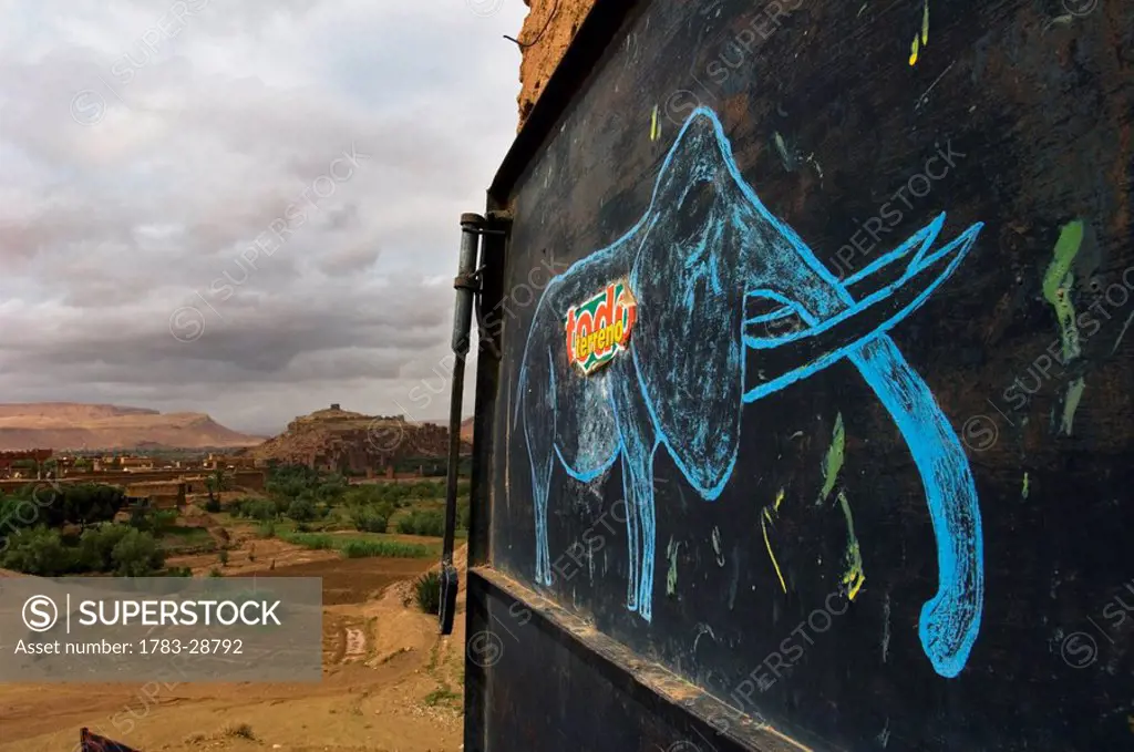 Drawing of elephant by Berber village, Ait Benhaddou, Morocco
