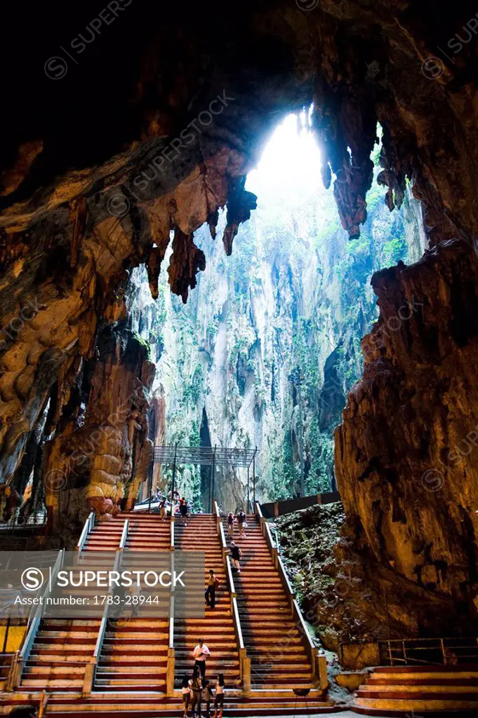 Limestone steps leading to antechamber, Batu Caves, Selangor, Malaysia