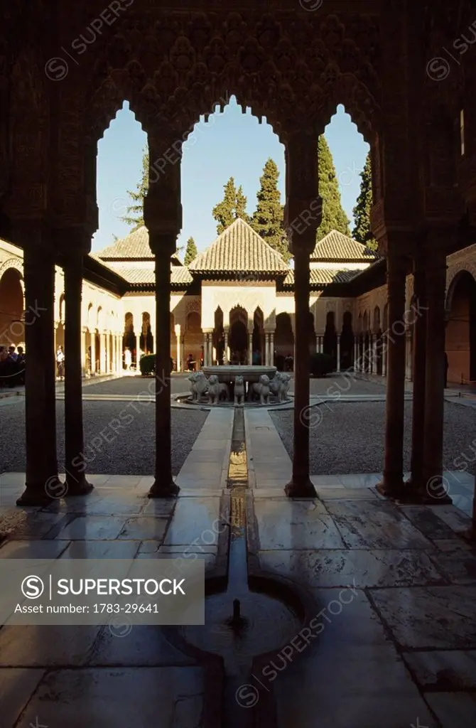 Historic architecture, The court of the Lions, Alhambra Palace, Granada, Spain