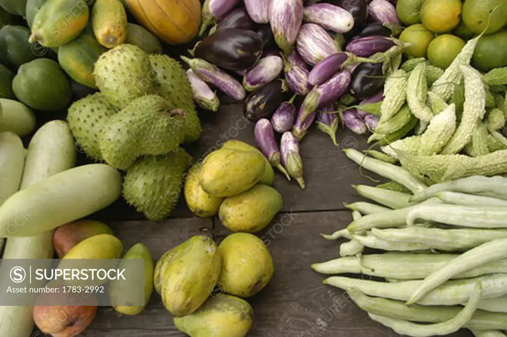 Fresh fruit and vegetables for sale in the market in Castries, St Lucia.